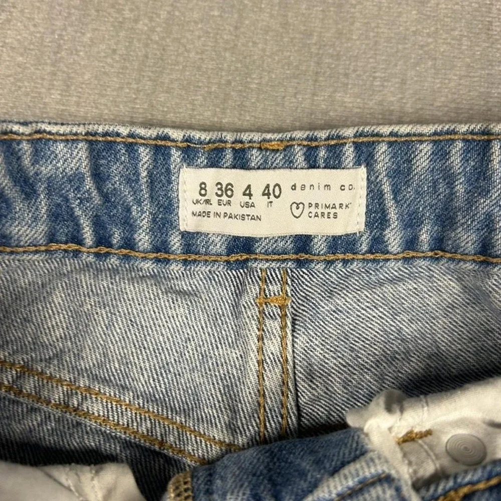 Primark Denim Co Light Wash Distressed Wide Leg Jeans Blue Ripped High Rise Sz 4